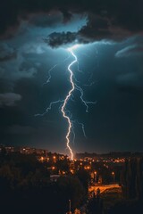 Wall Mural - Lightning Bolt Over City