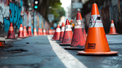 A creative twist where the traffic cone is painted or decorated, turning it into a piece of street art