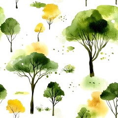 Sticker - Watercolor seamless pattern with trees