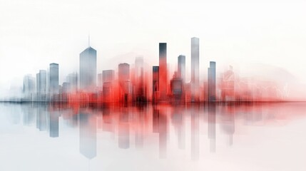 Canvas Print - A city skyline with red and blue colors in the background, AI