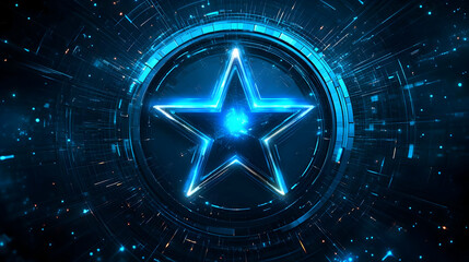 Wall Mural - Abstract Blue Star In Futuristic Digital Circle