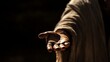 © vetrana - Resurrected jesus christ extending his hand in prayer against a dark, dramatic background