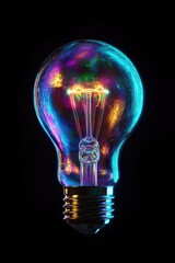 Canvas Print - Glowing Light Bulb on Black Background