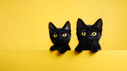 black cat on yellow background