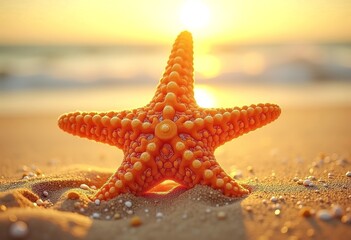 Background of isolated starfish on the golden beach