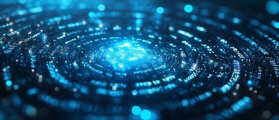 Aufkleber - Digital lock icon, binary code and dynamic circles, modern blue and white background, cybersecurity and data protection theme