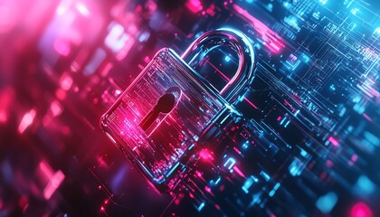 Aufkleber - Abstract cyber safety theme, metallic padlock, intricate data flow, fluid dynamic lines, light blue background, hightech illustration
