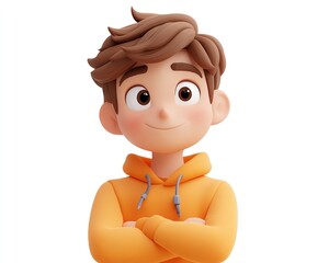 Wall Mural - Cartoon character of a young man, planning and dreaming with a questioning look, 3D design, white background, human feelings