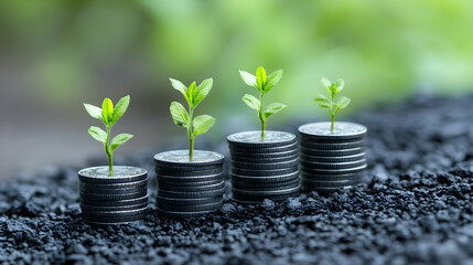 Growing Business Investment Growth Financial Success Green Plants Sprouting From Coins