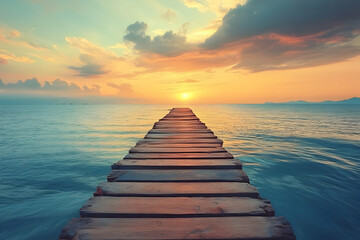 Wall Mural - Wooden Pier Leading to Sunset Over Ocean