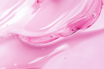 Pink gel cream sample closeup on hand sanitizer background.