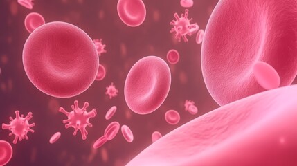 Red Blood Cells and Viruses in a Pink Background