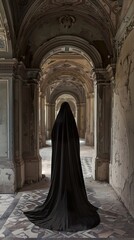 Canvas Print - Mysterious Figure in an Abandoned Hallway