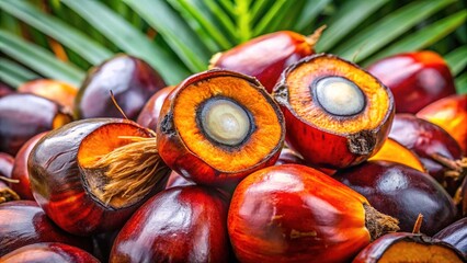 A juicy palm fruit boasts a smooth, brown exterior that gives way to a fibrous pulp, its delicate segments separating easily to reveal a sweet surprise.