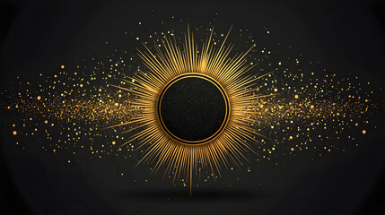 Gold Glitter Sunburst with Circle Frame on Black Background