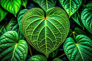 A lush leaf unfurls from the earth, its intricate veins and delicate edges camouflaged among identical siblings in a vibrant emerald expanse.