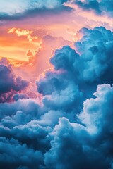 Canvas Print - Plane flying through cloudy sky at sunset