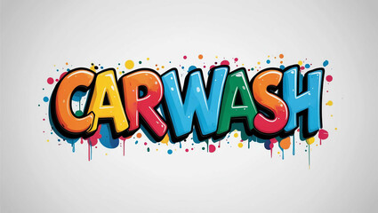 Carwash word colorful lettering graffiti art concept on plain white background