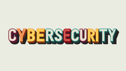 Cybersecurity word colorful lettering retro concept on plain white background