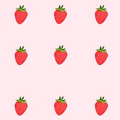 Sticker - Red Strawberry Pattern on Pink Background