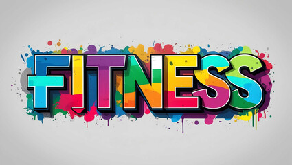 Fitness word colorful lettering graffiti art concept on plain white background