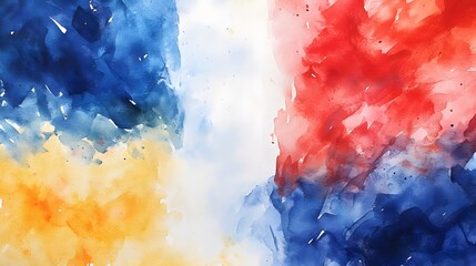 Abstract Watercolor Painting with Blue, Yellow, and Red Hues