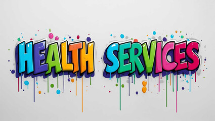 Health Services word colorful lettering graffiti art concept on plain white background