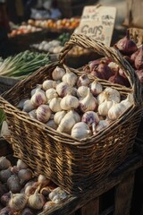 Sticker - Fresh garlic in wicker basket