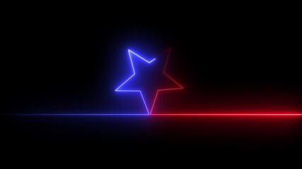 Wall Mural - abstract glowing neon star frame background animation 4k video. red and blue color neon glowing star