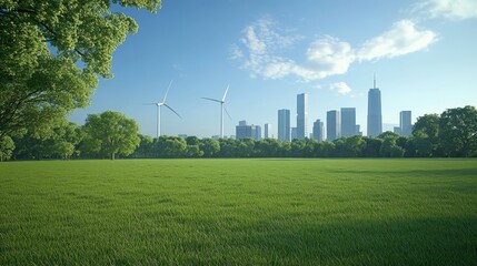 Green Cityscape with Wind Turbines.