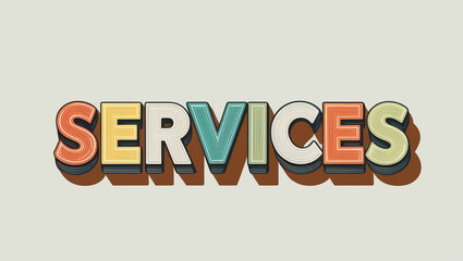 Services word colorful lettering retro concept on plain white background