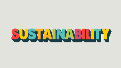 Sustainability word colorful lettering retro concept on plain white background