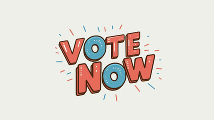 Vote Now word quirky cute lettering on plain white background