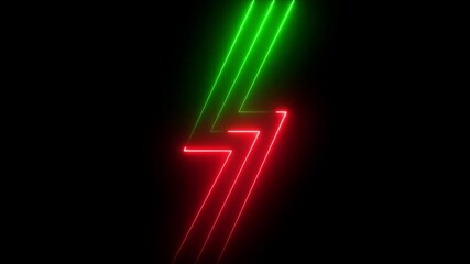 Abstract red and green color neon light animated on a dark background. Abstraction neon Lines moving up screen saver. Glowing neon digital stripes line animation