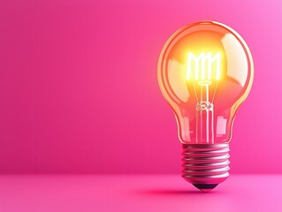 Canvas Print - Light Bulb on Pink Background.