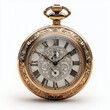 © pattozher - 3D render of a classic pocket watch with ornate details isolated on a white background