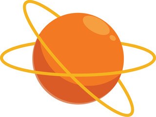 Wall Mural - cartoon style orange planet is rotating with two orbital rings, suggesting a celestial body in motio