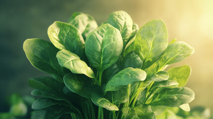 Sun-Kissed Spinach Freshness: Vibrant green spinach leaves bask in the golden glow of the sun, promising a healthy and delicious culinary experience. 