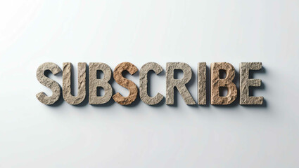 Wall Mural - Subscribe word made of stone material lettering on plain white background