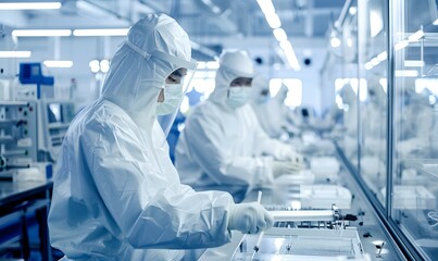 Wall Mural - people working and researching in a dust-free and sterile production workshop