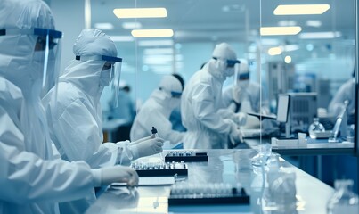 Wall Mural - people working and researching in a dust-free and sterile production workshop