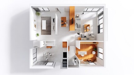 Wall Mural - Top-Down View of a Modern Apartment Interior Design