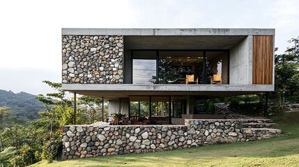 Transformed Two Story Concrete and Stone House for Mother s Birthday 