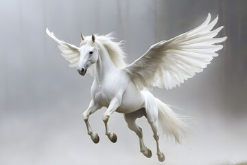 Poster - Realistic Illustration of white pegasus horse, phantasy animal isolated on white background