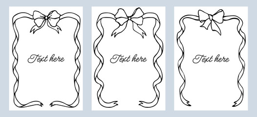 Wall Mural - Border frame cards. Bow frames template with space for text isolated on background. Frames with cute bows