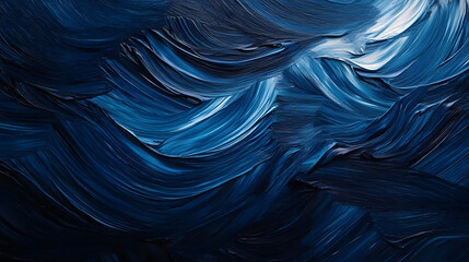 Closeup of abstract rough colorfuldark blue art painting texture background wallpaper, with oil or acrylic brushstroke waves, 