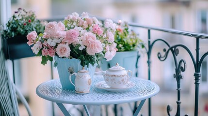 Poster - A table with a tea pot and a tea pot on it