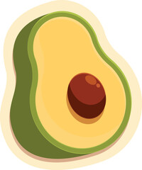 Canvas Print - Cartoon illustration of a ripe avocado cut in half with the seed still inside