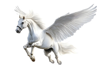 Poster - Realistic Illustration of white pegasus horse, phantasy animal isolated on white background
