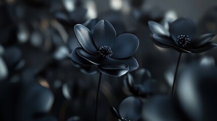 Wall Mural - a close-up of elegant black flowers in a soft-focus background, creating a serene atmosphere.
